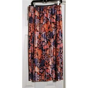 Maeve Anthropologie Crushed Velvet Pleated Floral Skirt Size Medium Pink/Rose